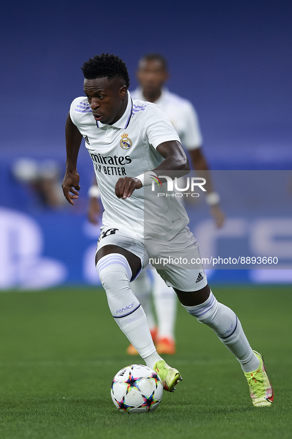 Vinicius Junior left winger of Real Madrid and Brazil runs with the ball during the UEFA Champions League group F match between Real Madrid...