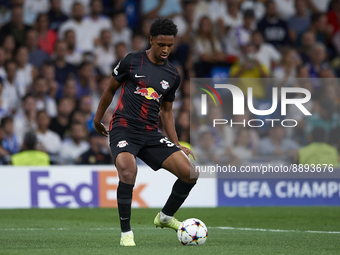 Abdou Diallo centre-back of RB Leipzig and Senegal does passed during the UEFA Champions League group F match between Real Madrid and RB Lei...