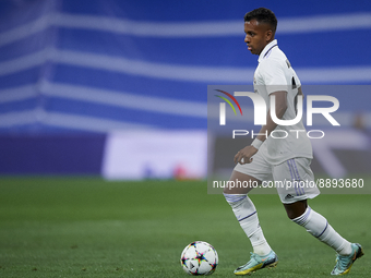 Rodrygo Goes right winger of Real Madrid and Brazil in action during the UEFA Champions League group F match between Real Madrid and RB Leip...