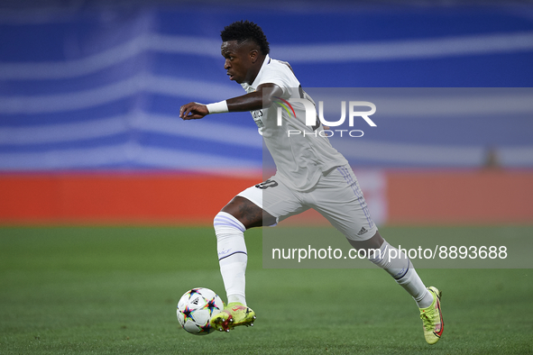 Vinicius Junior left winger of Real Madrid and Brazil controls the ball during the UEFA Champions League group F match between Real Madrid a...