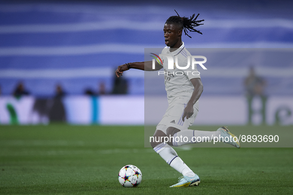 Eduardo Camavinga central midfield of Real Madrid and France in action during the UEFA Champions League group F match between Real Madrid an...