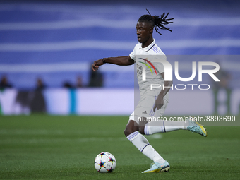 Eduardo Camavinga central midfield of Real Madrid and France in action during the UEFA Champions League group F match between Real Madrid an...