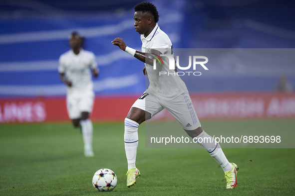 Vinicius Junior left winger of Real Madrid and Brazil during the UEFA Champions League group F match between Real Madrid and RB Leipzig at E...