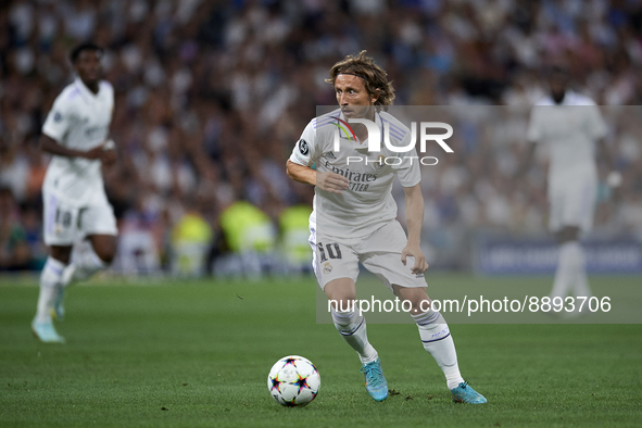 Luka Modric central midfield of Real Madrid and Croatia in action during the UEFA Champions League group F match between Real Madrid and RB...