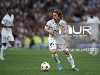 Luka Modric central midfield of Real Madrid and Croatia in action during the UEFA Champions League group F match between Real Madrid and RB...