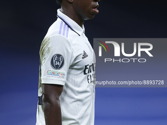 Vinicius Junior left winger of Real Madrid and Brazil during the UEFA Champions League group F match between Real Madrid and RB Leipzig at E...