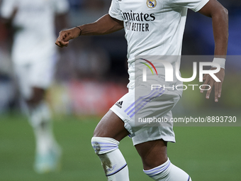 Rodrygo Goes right winger of Real Madrid and Brazil in action during the UEFA Champions League group F match between Real Madrid and RB Leip...