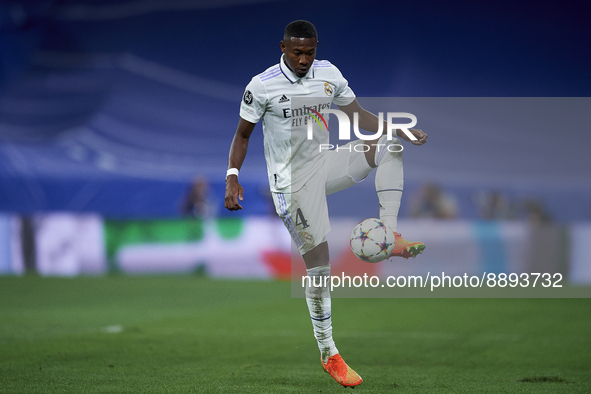 David Alaba centre-back of Real Madrid and Austria controls the ball during the UEFA Champions League group F match between Real Madrid and...