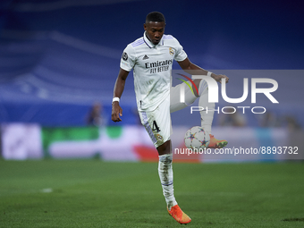 David Alaba centre-back of Real Madrid and Austria controls the ball during the UEFA Champions League group F match between Real Madrid and...