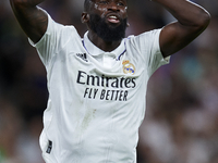 Antonio Rudiger centre-back of Real Madrid and Germany lament a failed occasion during the UEFA Champions League group F match between Real...