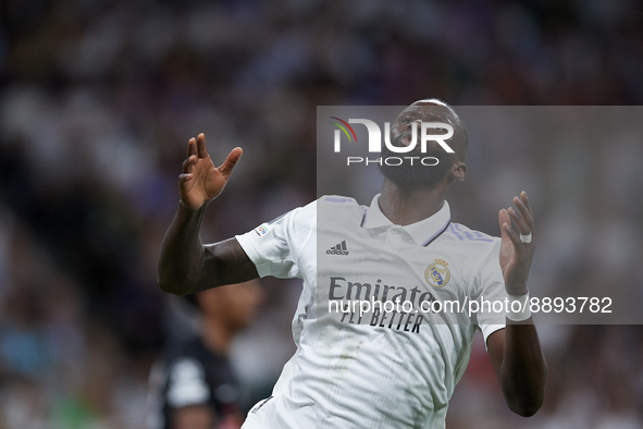 Antonio Rudiger centre-back of Real Madrid and Germany lament a failed occasion during the UEFA Champions League group F match between Real...