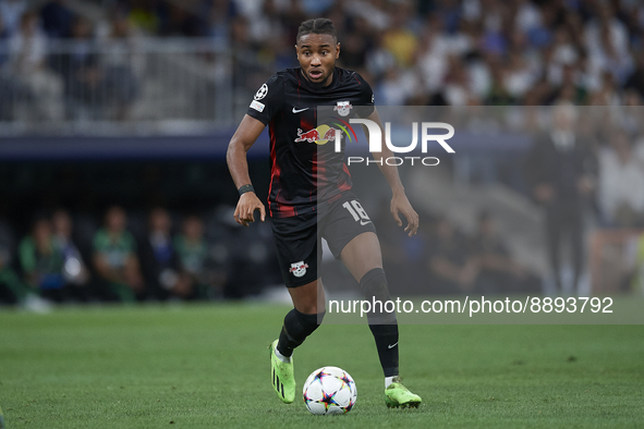 Christopher Nkunku second striker of RB Leipzig and France in action during the UEFA Champions League group F match between Real Madrid and...