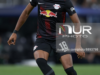 Christopher Nkunku second striker of RB Leipzig and France in action during the UEFA Champions League group F match between Real Madrid and...