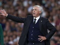 Carlo Ancelotti head coach of Real Madrid gives instructions during the UEFA Champions League group F match between Real Madrid and RB Leipz...