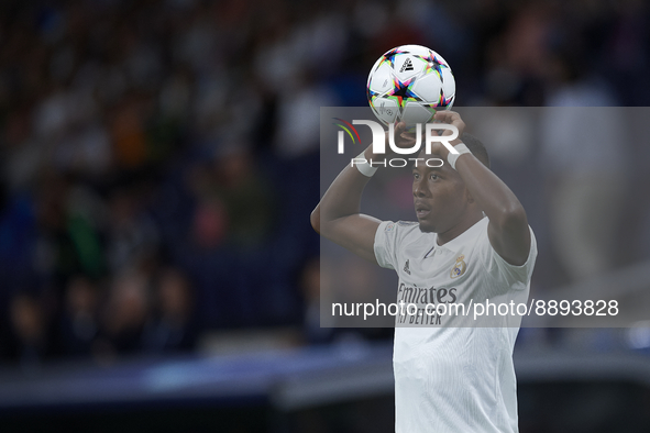 David Alaba centre-back of Real Madrid and Austria with the ball during the UEFA Champions League group F match between Real Madrid and RB L...