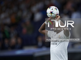 David Alaba centre-back of Real Madrid and Austria with the ball during the UEFA Champions League group F match between Real Madrid and RB L...