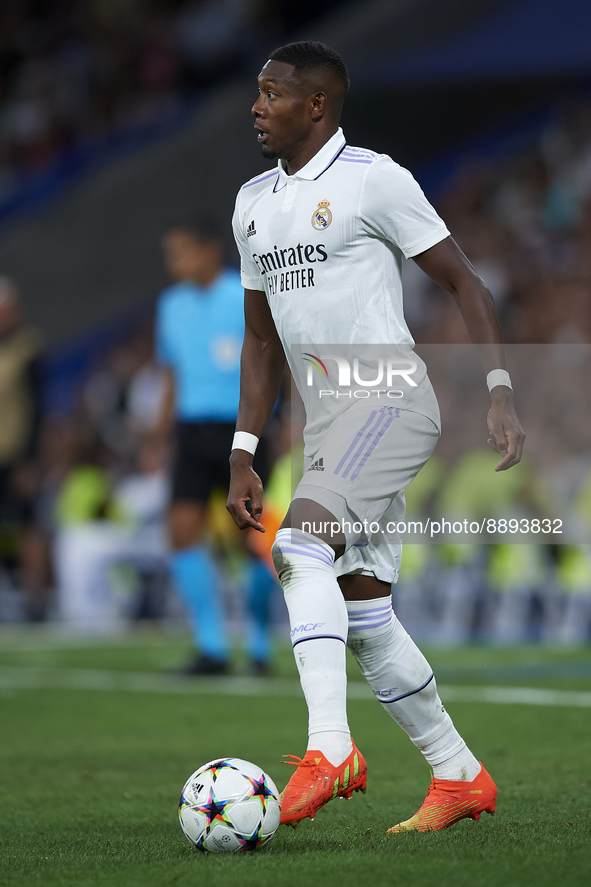 David Alaba centre-back of Real Madrid and Austria with the ball during the UEFA Champions League group F match between Real Madrid and RB L...