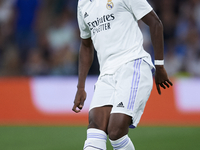 Aurelien Tchouameni defensive midfield of Real Madrid and France does passed during the UEFA Champions League group F match between Real Mad...