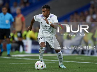 Rodrygo Goes right winger of Real Madrid and Brazil runs with the ball during the UEFA Champions League group F match between Real Madrid an...