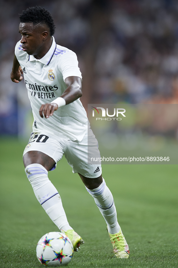 Vinicius Junior left winger of Real Madrid and Brazil in action during the UEFA Champions League group F match between Real Madrid and RB Le...