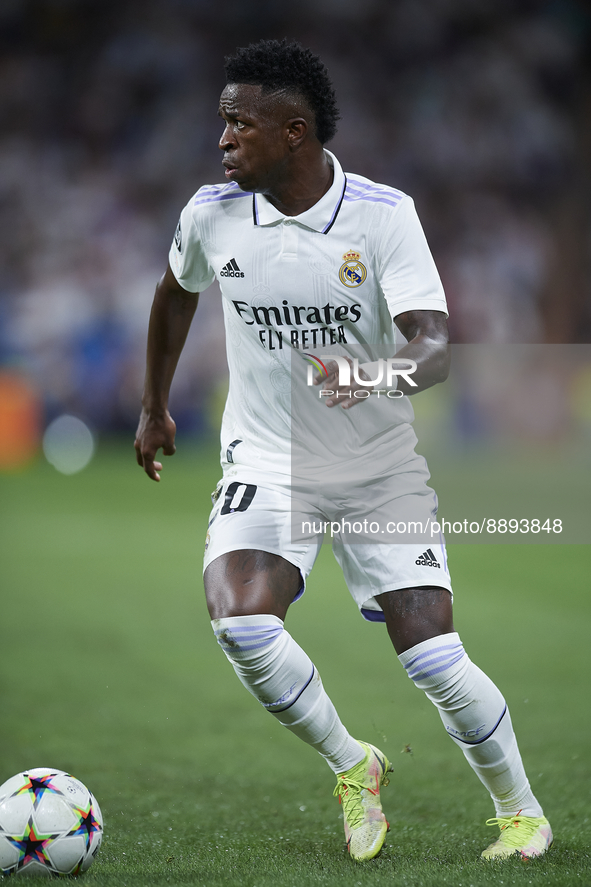 Vinicius Junior left winger of Real Madrid and Brazil in action during the UEFA Champions League group F match between Real Madrid and RB Le...