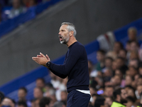 Marco Rose head coach of RB Leipzig gives instructions during the UEFA Champions League group F match between Real Madrid and RB Leipzig at...