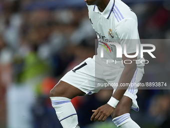 Rodrygo Goes right winger of Real Madrid and Brazil in action during the UEFA Champions League group F match between Real Madrid and RB Leip...