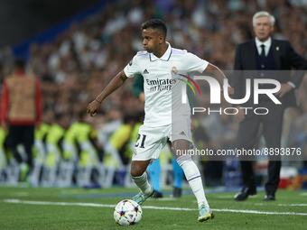 Rodrygo Goes right winger of Real Madrid and Brazil in action during the UEFA Champions League group F match between Real Madrid and RB Leip...