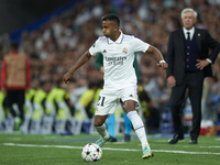 Rodrygo Goes right winger of Real Madrid and Brazil in action during the UEFA Champions League group F match between Real Madrid and RB Leip...