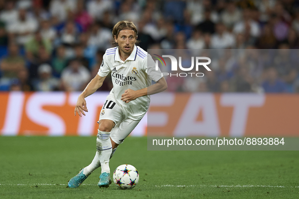 Luka Modric central midfield of Real Madrid and Croatia in action during the UEFA Champions League group F match between Real Madrid and RB...