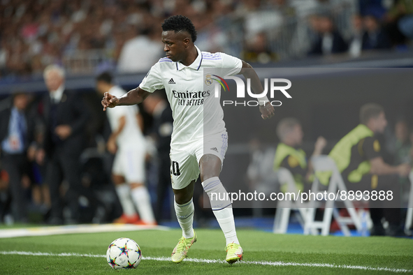 Vinicius Junior left winger of Real Madrid and Brazil in action during the UEFA Champions League group F match between Real Madrid and RB Le...