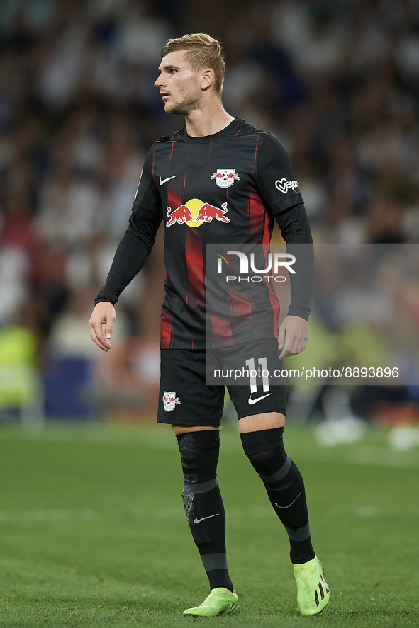 Timo Werner centre-forward Germany during the UEFA Champions League group F match between Real Madrid and RB Leipzig at Estadio Santiago Ber...