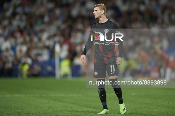 Timo Werner centre-forward Germany during the UEFA Champions League group F match between Real Madrid and RB Leipzig at Estadio Santiago Ber...