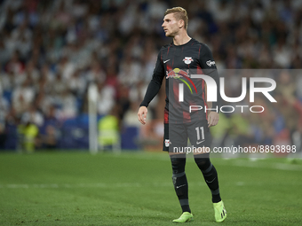 Timo Werner centre-forward Germany during the UEFA Champions League group F match between Real Madrid and RB Leipzig at Estadio Santiago Ber...