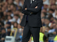 Carlo Ancelotti head coach of Real Madrid during the UEFA Champions League group F match between Real Madrid and RB Leipzig at Estadio Santi...