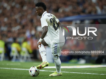 Vinicius Junior left winger of Real Madrid and Brazil during the UEFA Champions League group F match between Real Madrid and RB Leipzig at E...