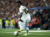 Vinicius Junior left winger of Real Madrid and Brazil during the UEFA Champions League group F match between Real Madrid and RB Leipzig at E...