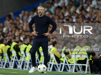 Marco Rose head coach of RB Leipzig during the UEFA Champions League group F match between Real Madrid and RB Leipzig at Estadio Santiago Be...