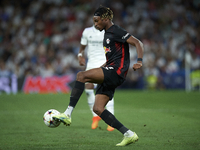 Mohamed Simakan centre-back of RB Leipzig and France during the UEFA Champions League group F match between Real Madrid and RB Leipzig at Es...