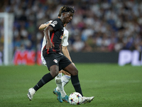 Mohamed Simakan centre-back of RB Leipzig and France during the UEFA Champions League group F match between Real Madrid and RB Leipzig at Es...