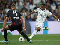 Rodrygo Goes right winger of Real Madrid and Brazil during the UEFA Champions League group F match between Real Madrid and RB Leipzig at Est...