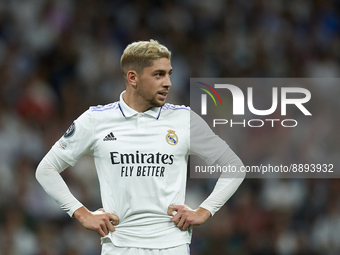 Federico Valverde central midfield of Real Madrid and Uruguay during the UEFA Champions League group F match between Real Madrid and RB Leip...