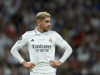 Federico Valverde central midfield of Real Madrid and Uruguay during the UEFA Champions League group F match between Real Madrid and RB Leip...