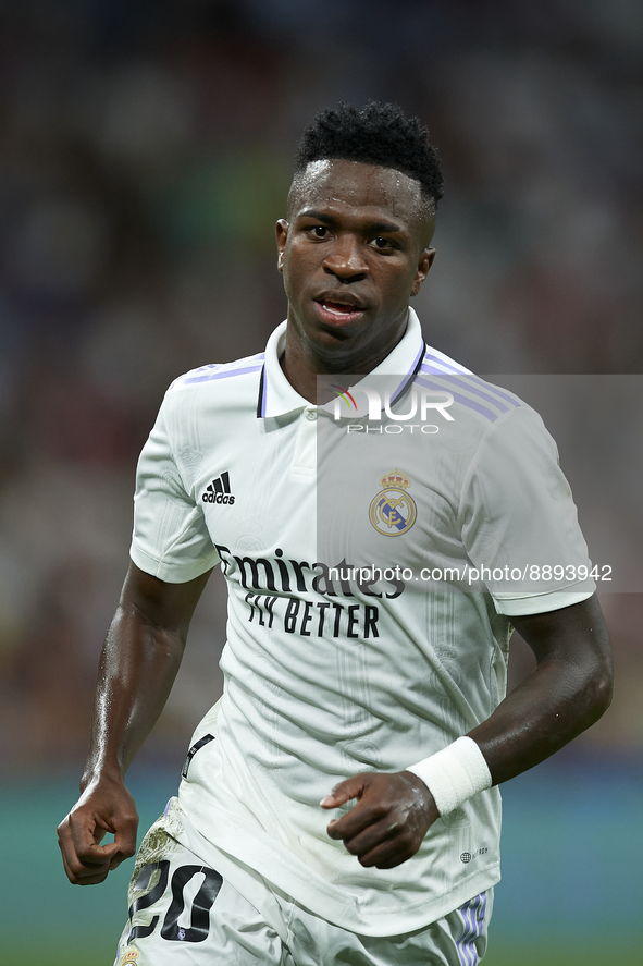 Vinicius Junior left winger of Real Madrid and Brazil during the UEFA Champions League group F match between Real Madrid and RB Leipzig at E...