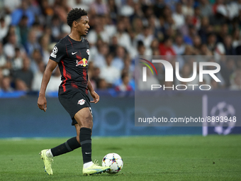 Abdou Diallo centre-back of RB Leipzig and Senegal controls the ball during the UEFA Champions League group F match between Real Madrid and...