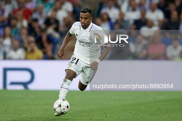 Rodrygo Goes right winger of Real Madrid and Brazil runs with the ball during the UEFA Champions League group F match between Real Madrid an...