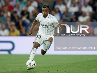 Rodrygo Goes right winger of Real Madrid and Brazil runs with the ball during the UEFA Champions League group F match between Real Madrid an...