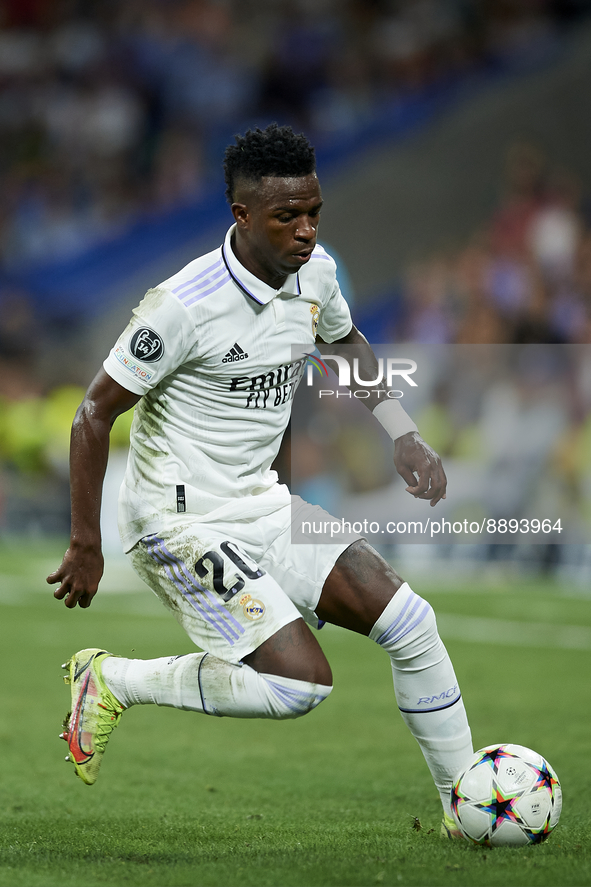 Vinicius Junior left winger of Real Madrid and Brazil in action during the UEFA Champions League group F match between Real Madrid and RB Le...