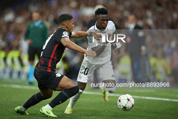 Vinicius Junior left winger of Real Madrid and Brazil in action during the UEFA Champions League group F match between Real Madrid and RB Le...