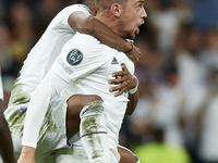 Federico Valverde central midfield of Real Madrid and Uruguay celebrates after scoring his sides first goal during the UEFA Champions League...